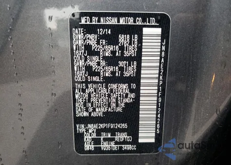 2015 Nissan Quest S из США, поврежденный, VIN JN8AE2KP1F9124265